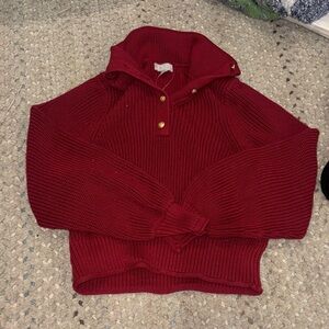 J. Crew Deep Red Ribbed Half-Zip Sweater